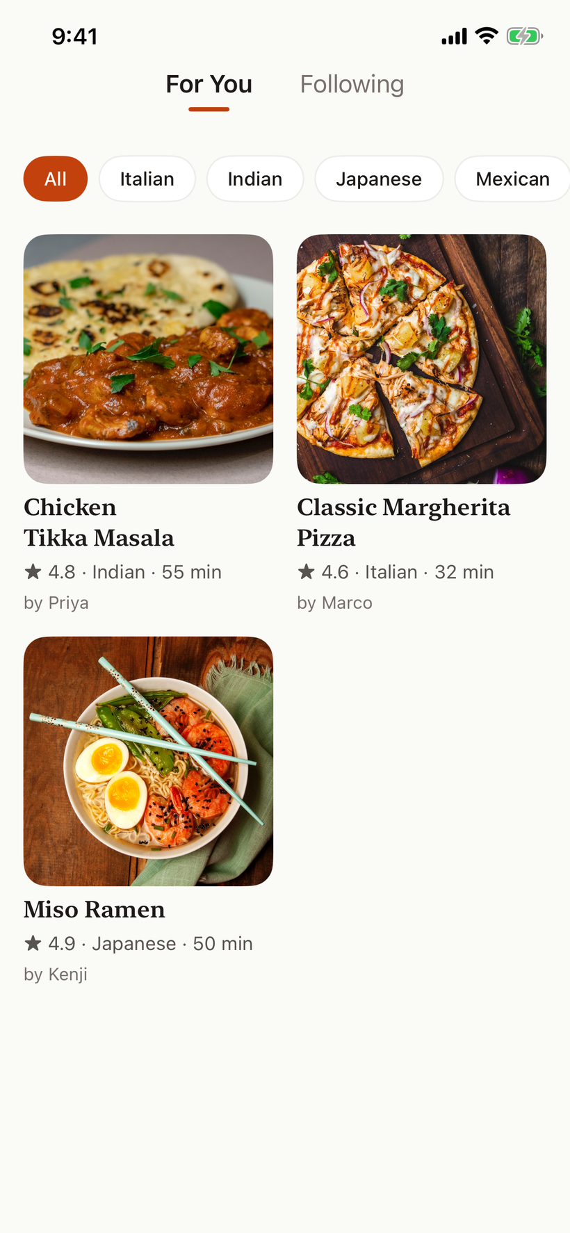 SeeMeCook feed, light mode